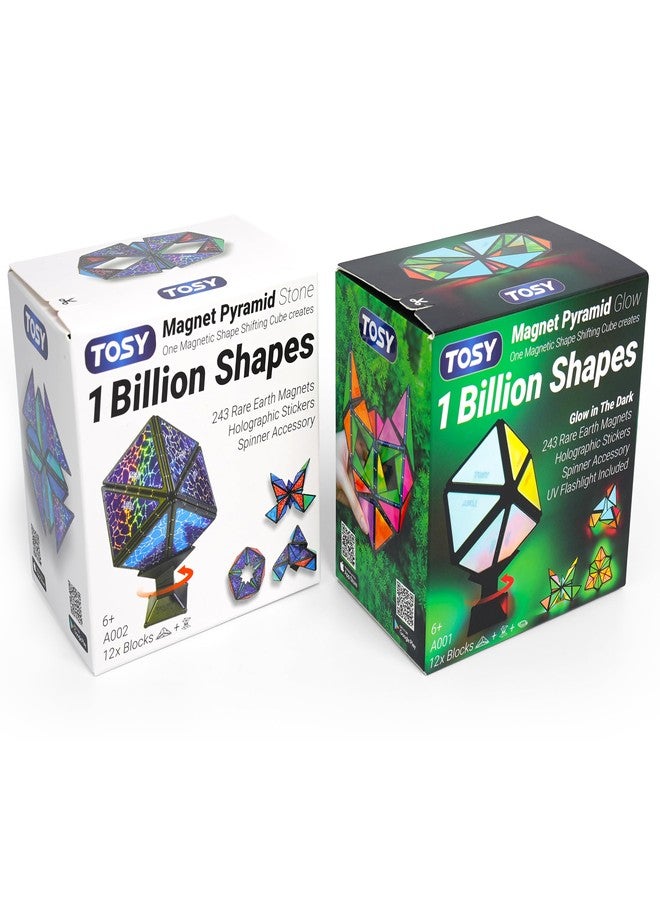 TOSY Magnet Pyramid - 1 Cube Transforms into 1 Billion Shapes, 12 Pieces, 243 Rare Earth Magnets, Glowing, Christmas Stocking Stuffers Gift for Kids, Creative Puzzle STEM Toy, Mixed Set - Image 1